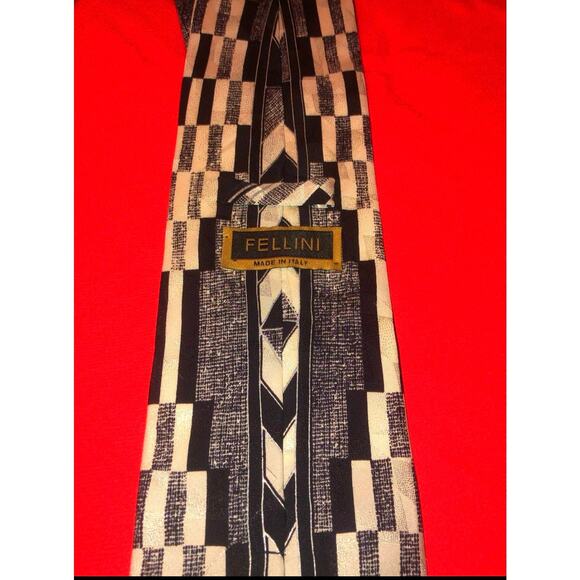 NWT Fellini Designer All Silk Italian Art Deco Black Tie - Picture 3 of 5